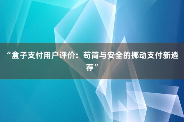 “盒子支付用户评价：苟简与安全的挪动支付新遴荐”